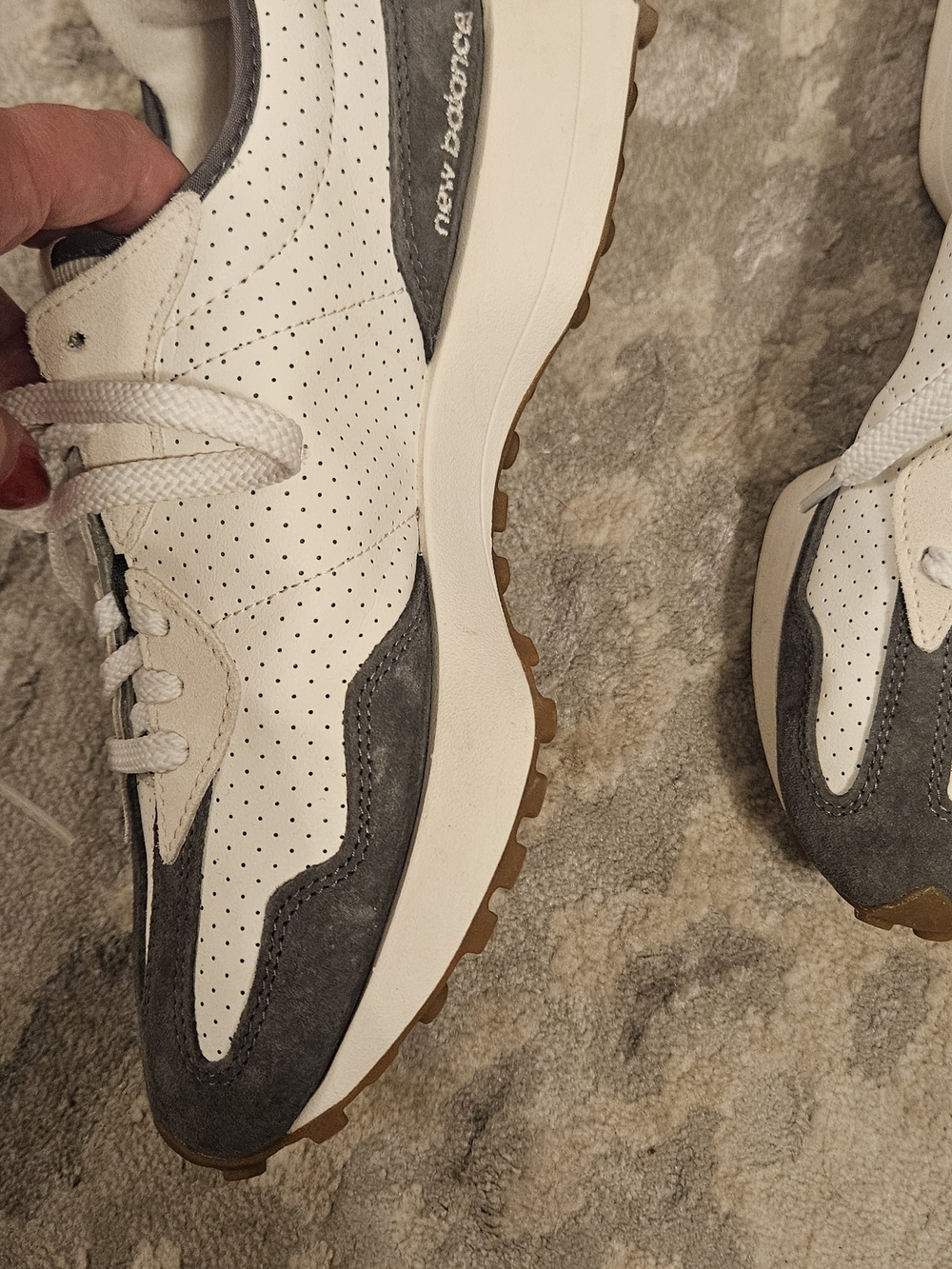 New Balance Castlerock Swa Salt White, Gray Perforated Leather Sneakers - Picture 3 of 11